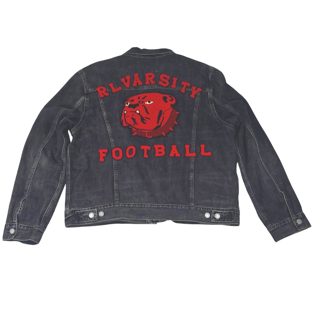 VTG Polo Ralph Lauren Varsity Jacket Black Denim Gray Letterman Patch Bomber XL